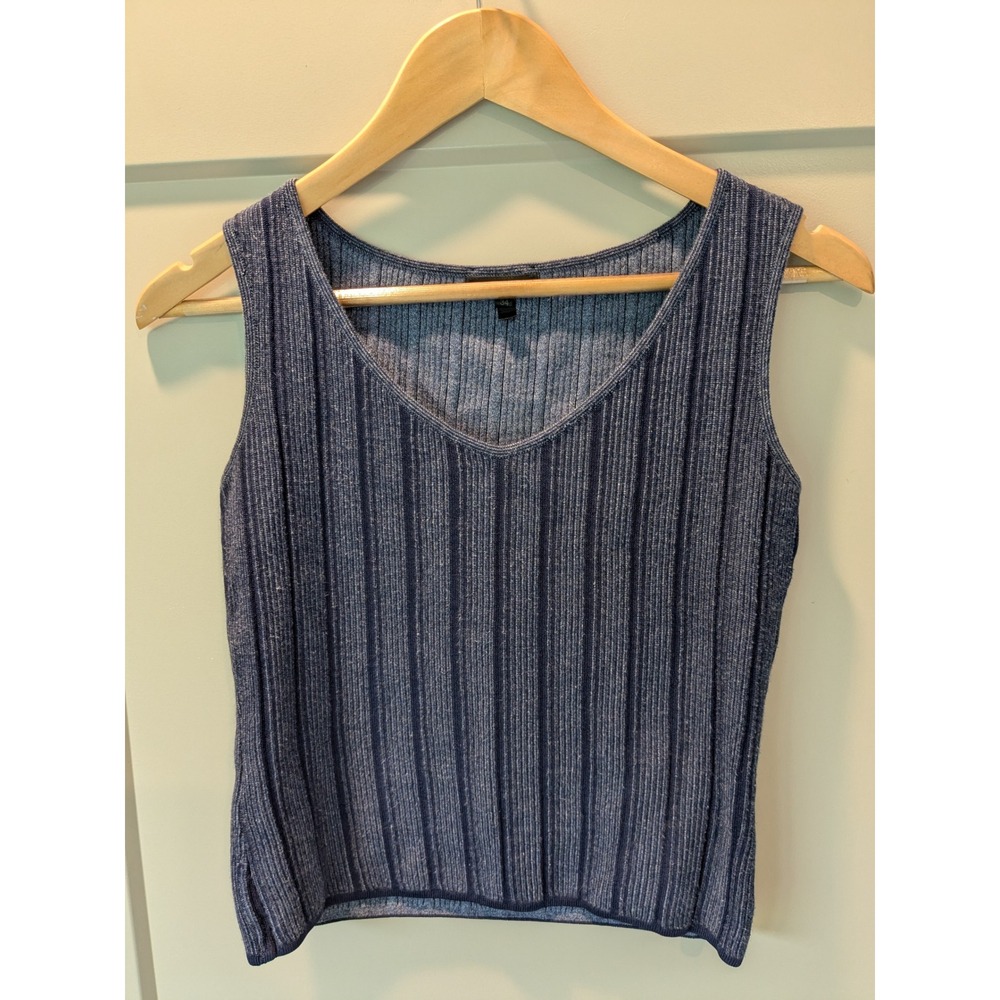 Escada Knit Tank Top Sleeveless‎ Ribbed Metallic Blue Size 34